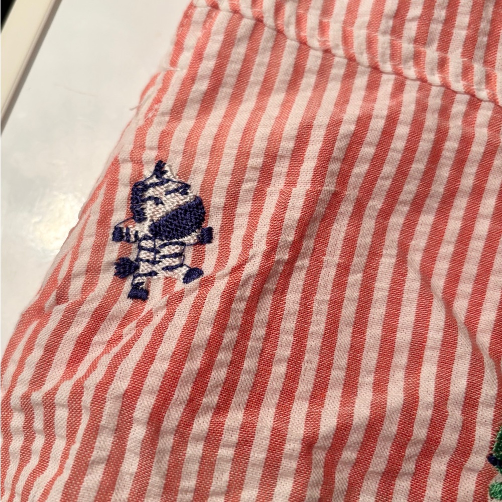 Nursery Rhyme 2 Piece overalls 3-6 Months, Red Stripes Embroidered Animals - Picture 3 of 7